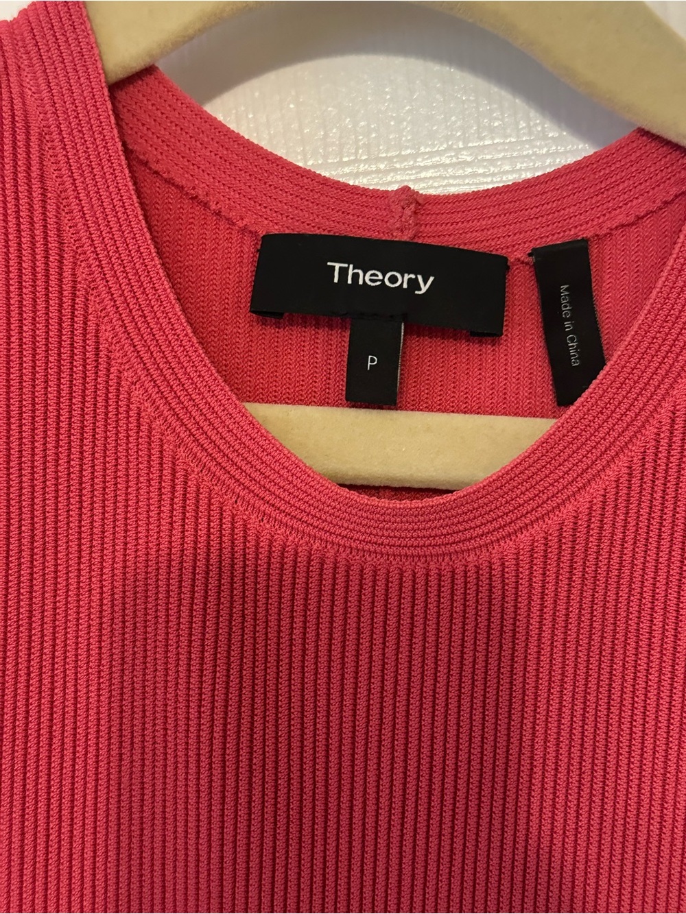 Theory Ribbed Crewneck Tank in Coral Pink